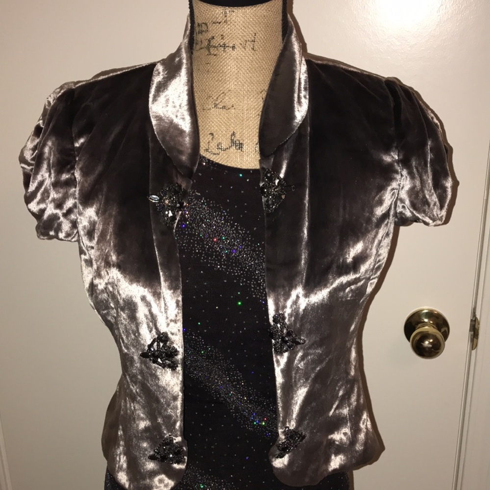 Milly pewter pann’e velvet quipao top with broach buttons size 2 NEW